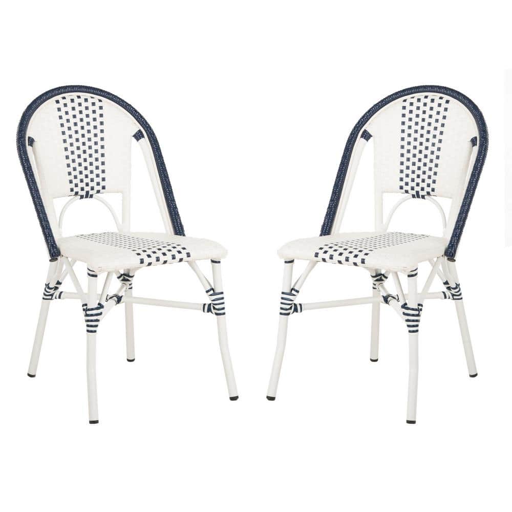 Zoya 18" Navy and White Wicker Side Chairs, Set of 2