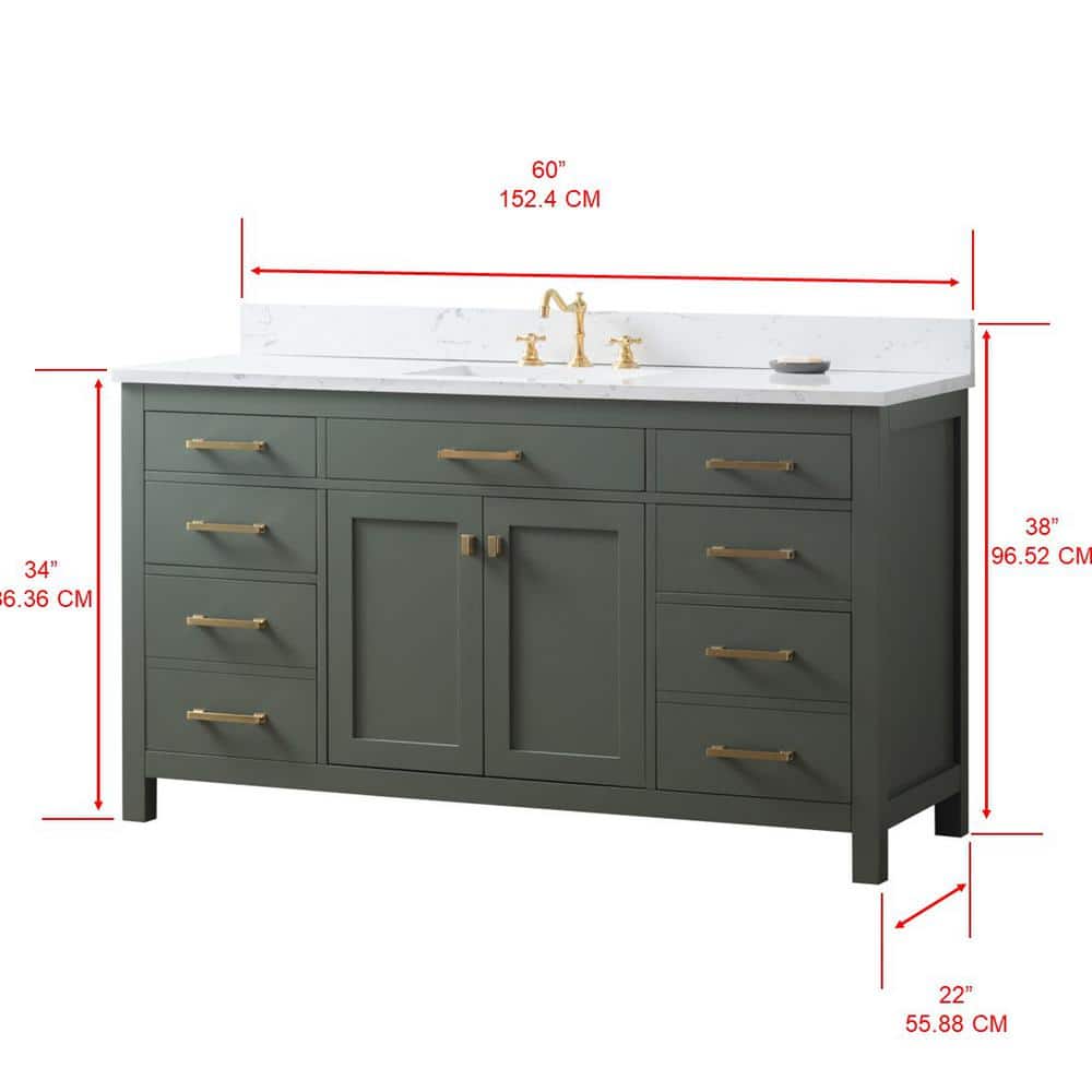 Vintage Green 60" Single Vanity with Carrara White Top