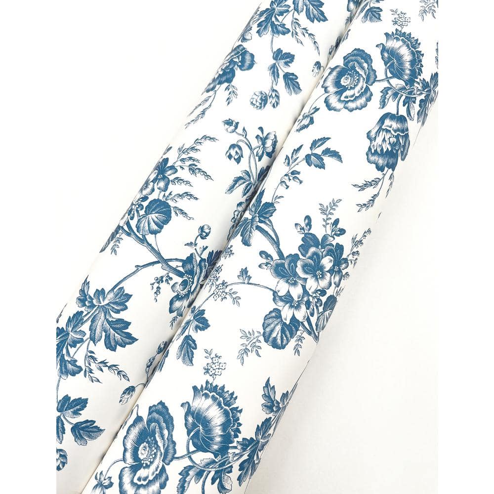 Navy Floral Toile Pre-pasted Washable Wallpaper Roll