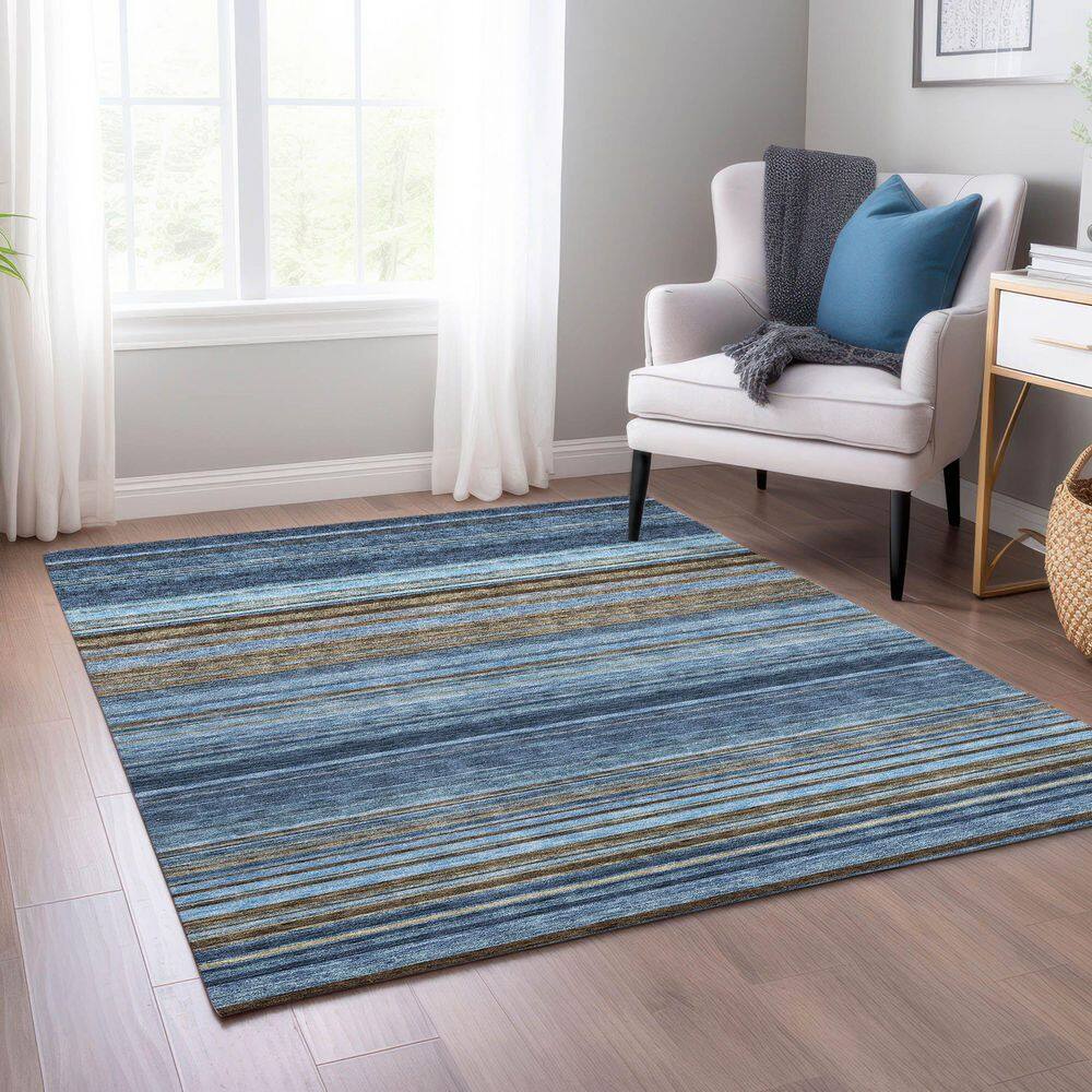 Navy and White Striped Rectangular Indoor/Outdoor Rug 2'6" x 3'10"