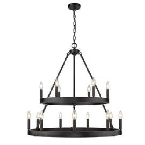 Matte Black 32" Steel 2-Tier 15-Light Chandelier