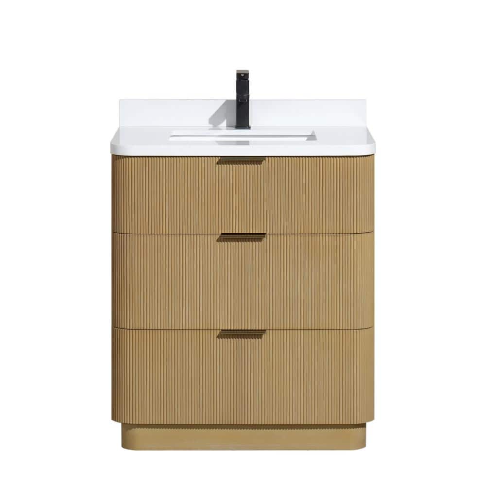 Calamigo 30 W x 22 in D x 34.5 H Single Bath Vanity in Oak with Engineered Quartz Top in White with White Basin price history on PriceWatchPro