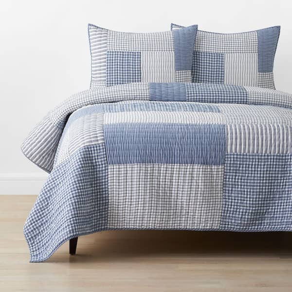 Company Cotton Blue Yarn Dye Stripe Block Full/Queen Cotton Quilt