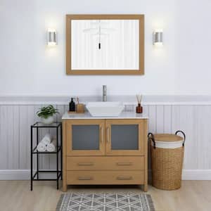 Ravenna 36 in. Single Sink Freestanding Natural Oak Bath Vanity with White Engineered Marble Top, Vessel Sink and Mirror