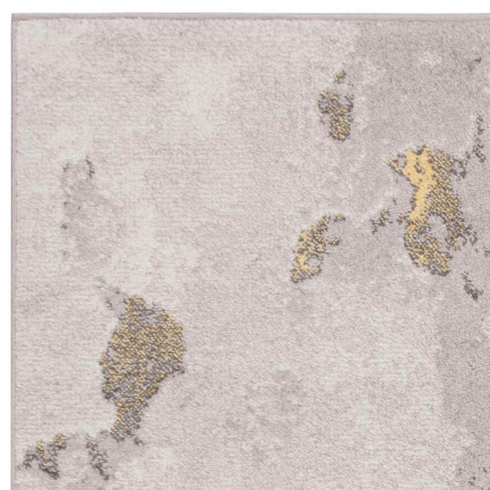 6' Square Gray and Yellow Abstract Area Rug