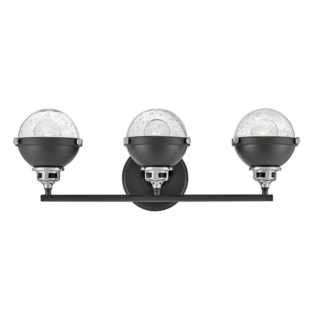 Fletcher Black/Chrome 3-Light Seedy Glass Vanity Light