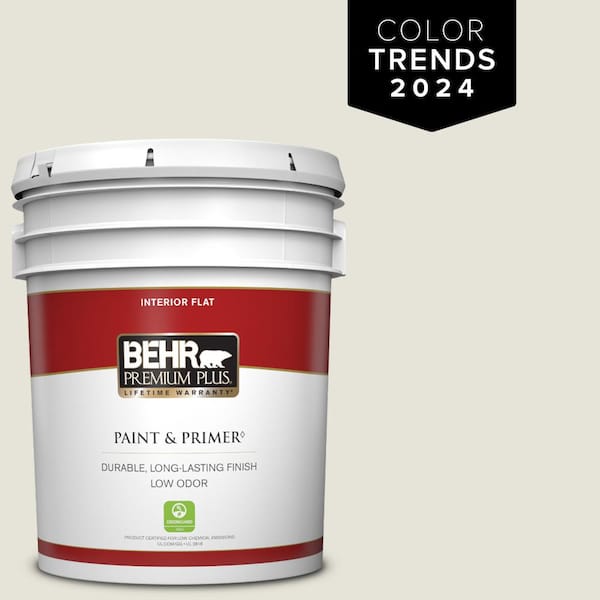 BEHR PREMIUM PLUS 5 gal. Home Decorators Collection #HDC-NT-21 Weathered White Flat Low Odor Interior Paint & Primer