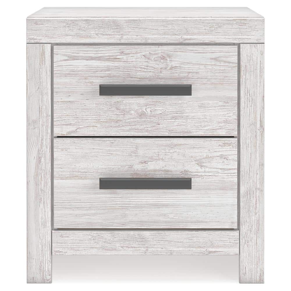 Whitewash Transitional 2-Drawer Nightstand