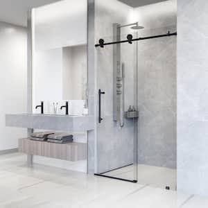 Elan Hart 56 to 60 in. W x 76 in. H Sliding Frameless Shower Door in Matte Black with 3/8 in. (10mm) Clear Glass
