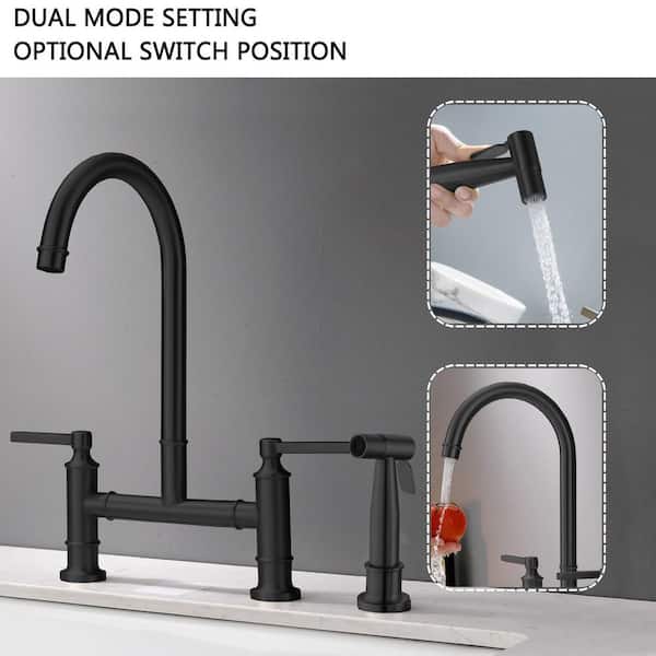 GAGALIFE Double Handle Transitional Bridge Kitchen Faucet with