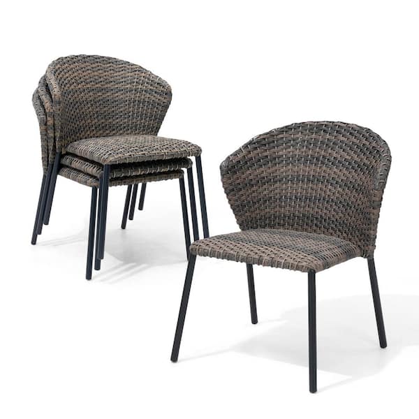 Crestlive Products 4-Piece Garden Stackable Wicker Outdoor Dining Chairs in Gray