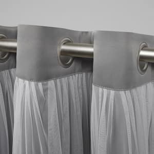 Talia Soft Grey Solid Lined Room Darkening Grommet Top Curtain, 52 in. W x 63 in. L (Set of 2)