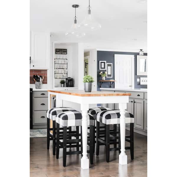 Homepop Square 24 in. Black Plaid Bar Stool K7699.24 F2262