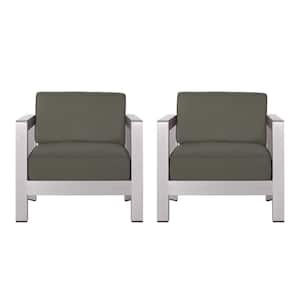 Aviara Silver Arm Aluminum Outdoor Club Lounge Chairs with Khaki Cushion (2-Pack)