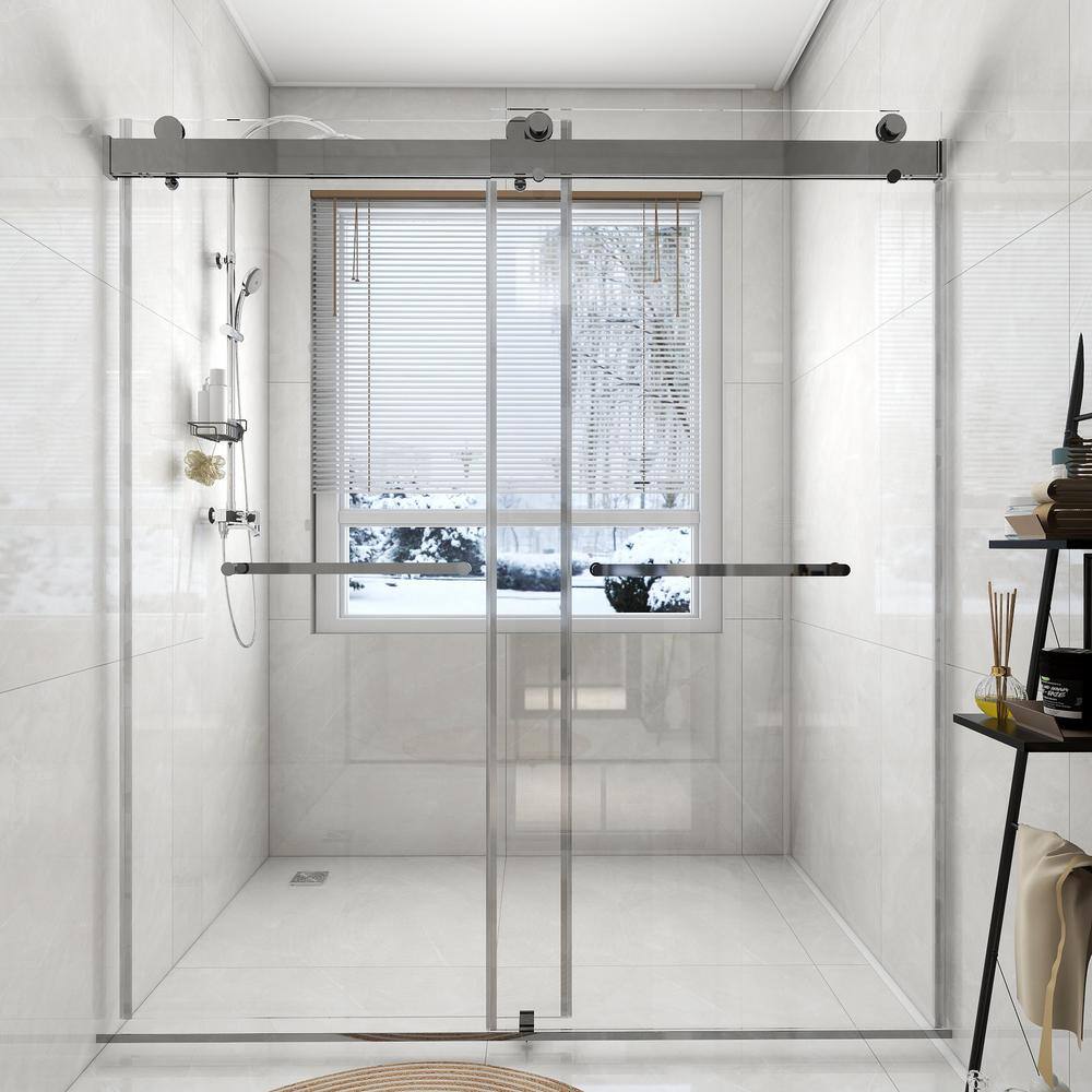 76 in. W x 76 in. H Double Sliding Frameless Shower Door in Chrome Finish w