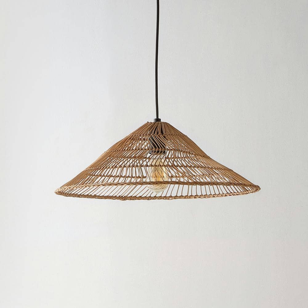 Nova 20.25" Brown Rattan Cone-Shaped LED Pendant Light with 180" Cord