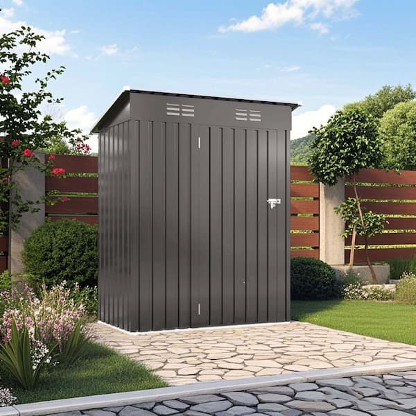5 ft.W x 3 ft.D Outdoor Metal Storage Shed, Lockable Door Tool Garden Shed for Backyard/Patio/Sundries, Gray(14 sq. ft.)
