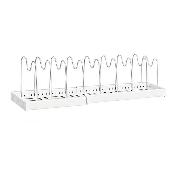 2-Pack Expandable White Standing Pot Rack, Under Cabinet with 9 Adjustable Dividers Pot and Pan Lid Holders Rack
