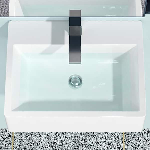 20.8 in. x 16.3 in. Ceramic Wall-Mounted Rectangular Bathroom Sink in White