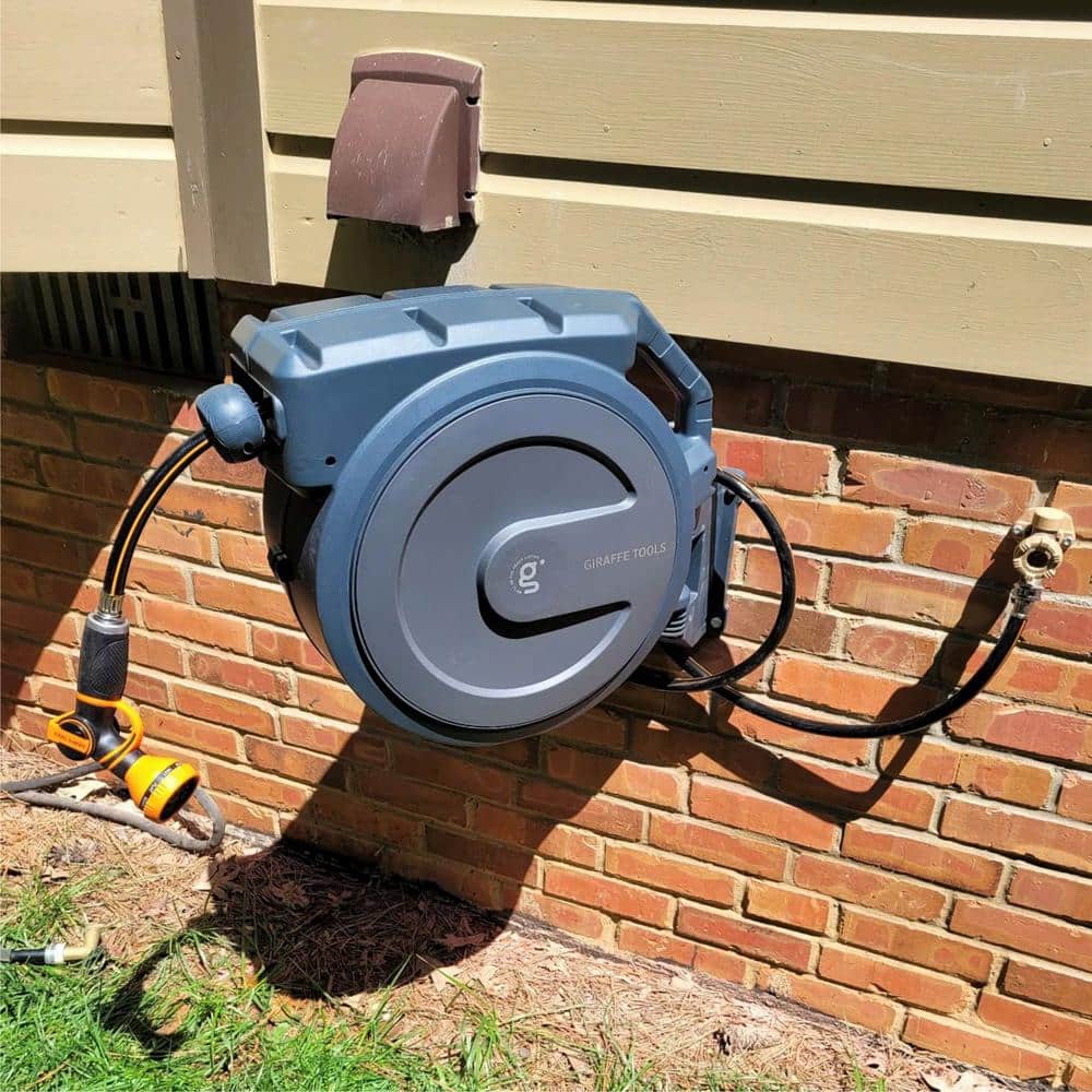 Giraffe Tools 130' Dark Gray Retractable Garden Hose Reel