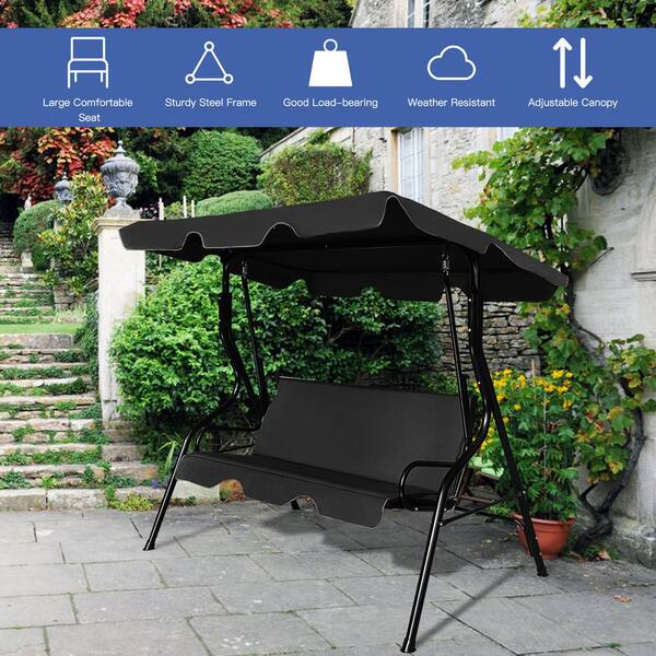 HONEY JOY 4.2 ft. Free Standing 3-Seats Outdoor Glider