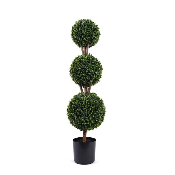 Unbranded 4 ft. Artificial Topiary Dark Green Triple Ball Tree 8.5 in. Top x 11 in. Bottom