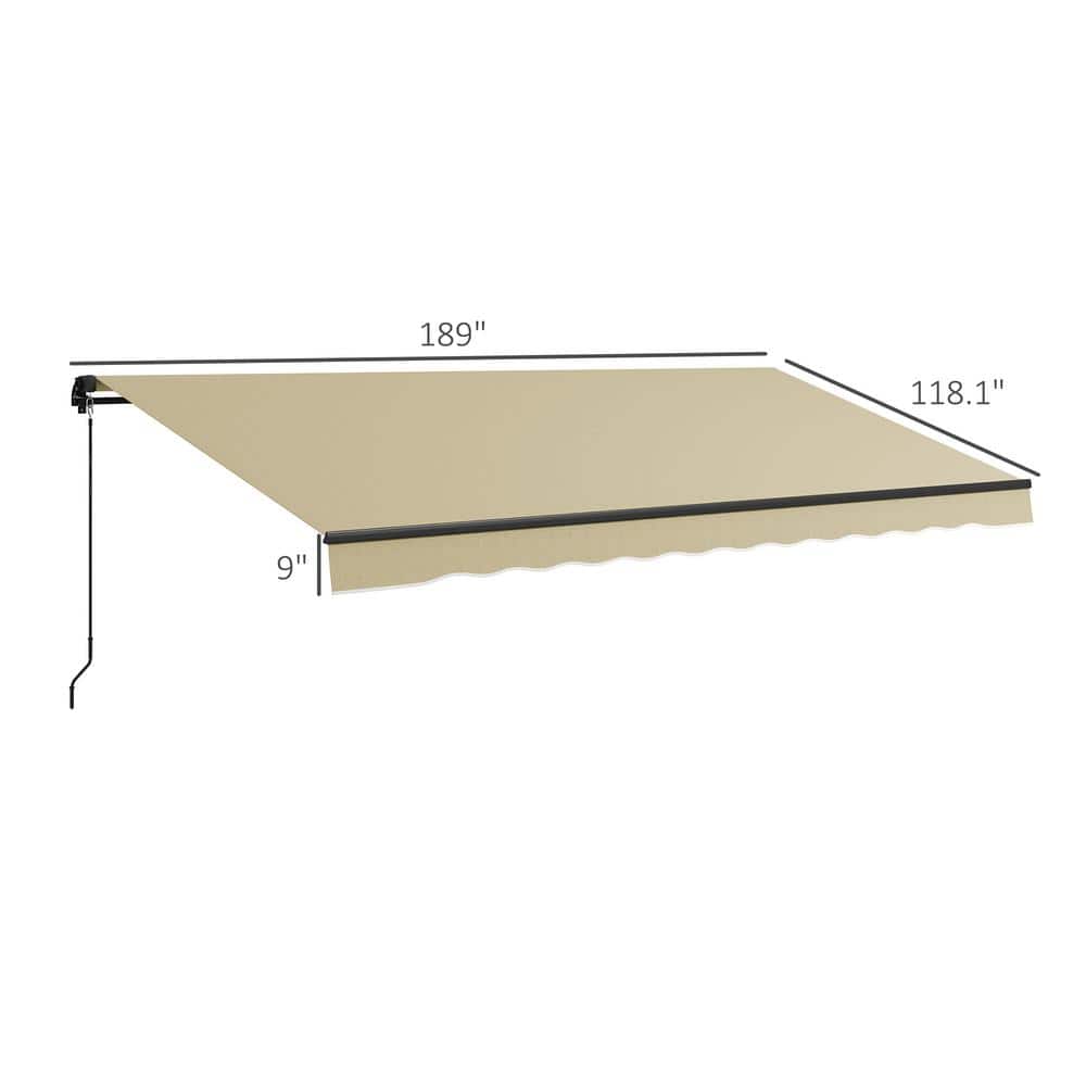 Beige 16' x 10' Retractable Patio Awning with Manual Crank