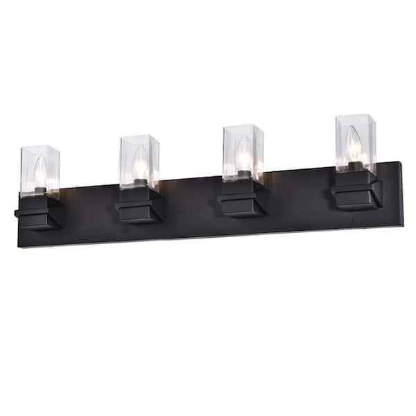 Dainolite Veronica 32 in. 4 Light Matte Black Vanity Light with Clear Glass Shade