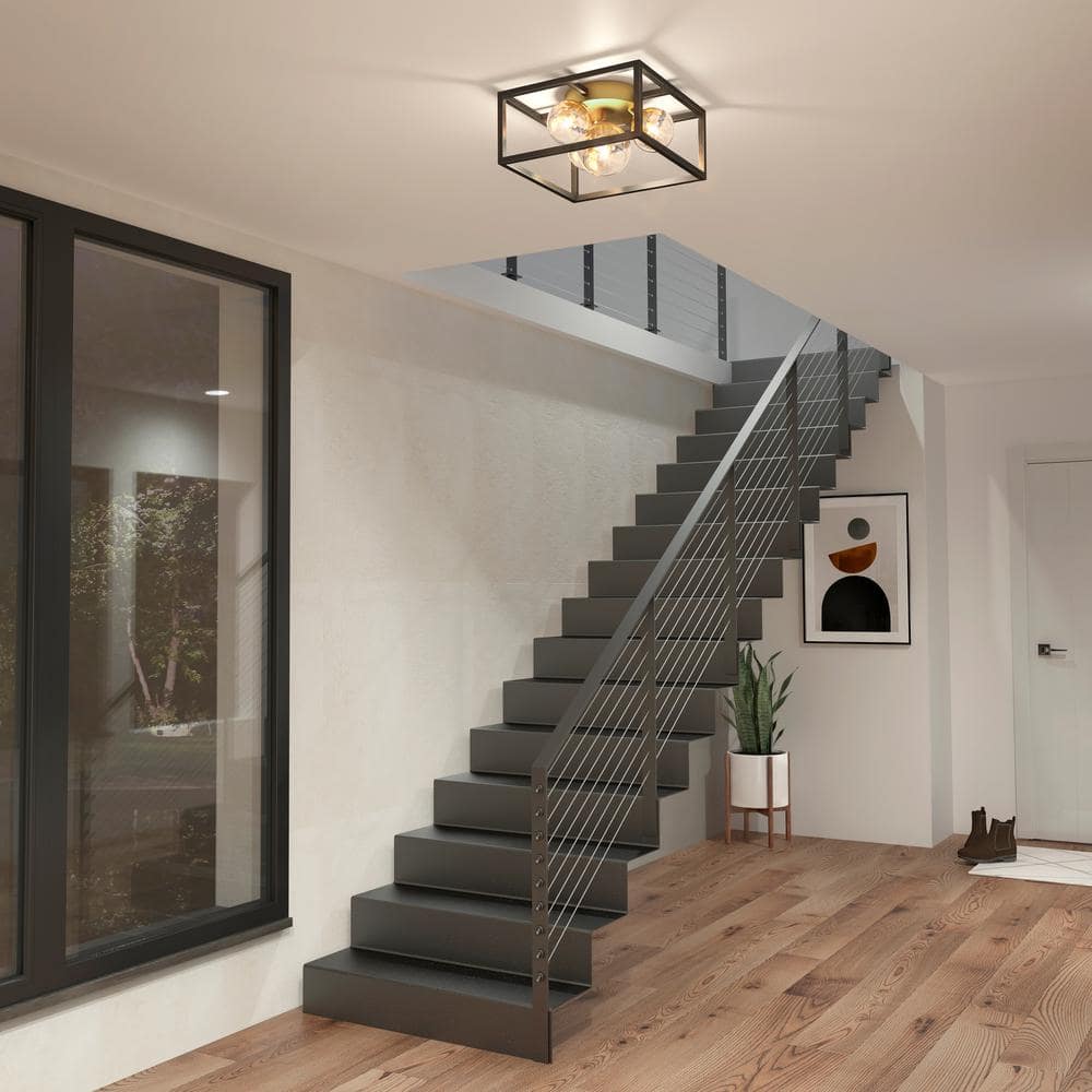 Griffintown 14 in. 4-Light Black and Gold Modern Farmhouse Flush Mount Ceiling Light Fixture for Kitchen or Bedroom price history on PriceWatchPro