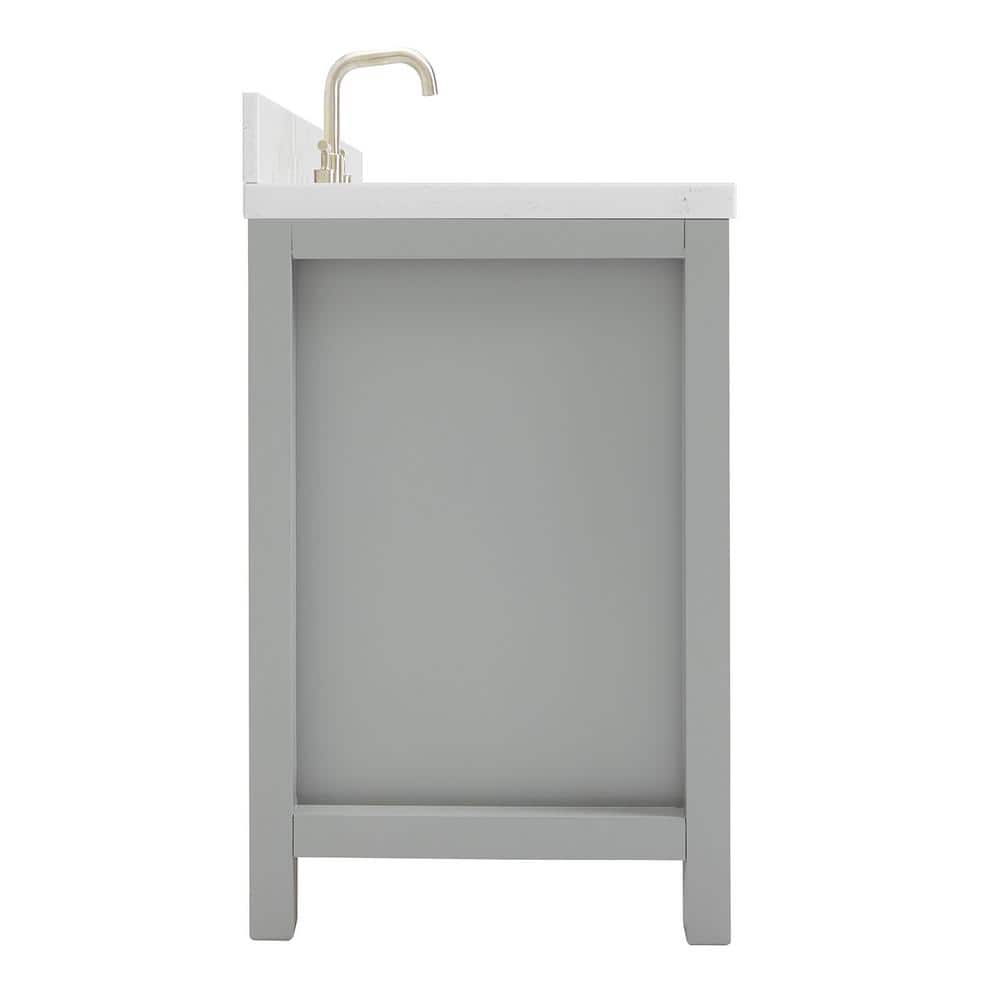 Gray Freestanding Single Sink Vanity with Carrara Quartz Top
