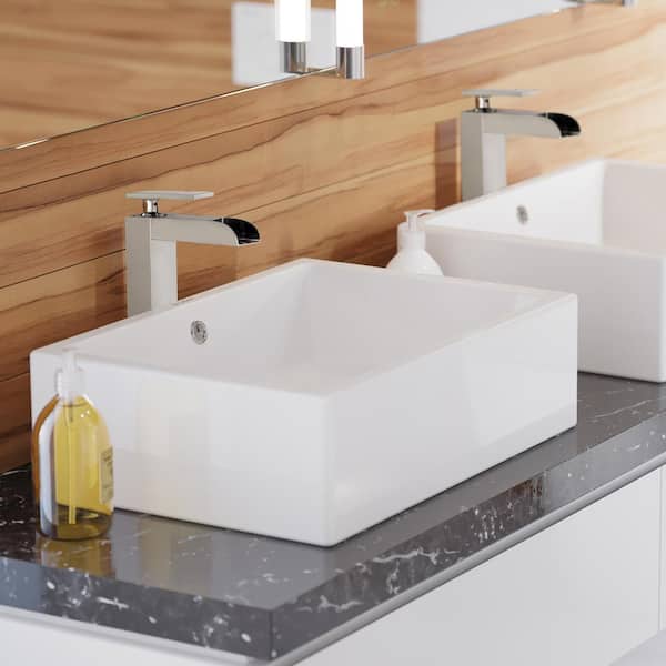 Swiss Madison Voltaire 17 in. Square Vessel Sink in Glossy White