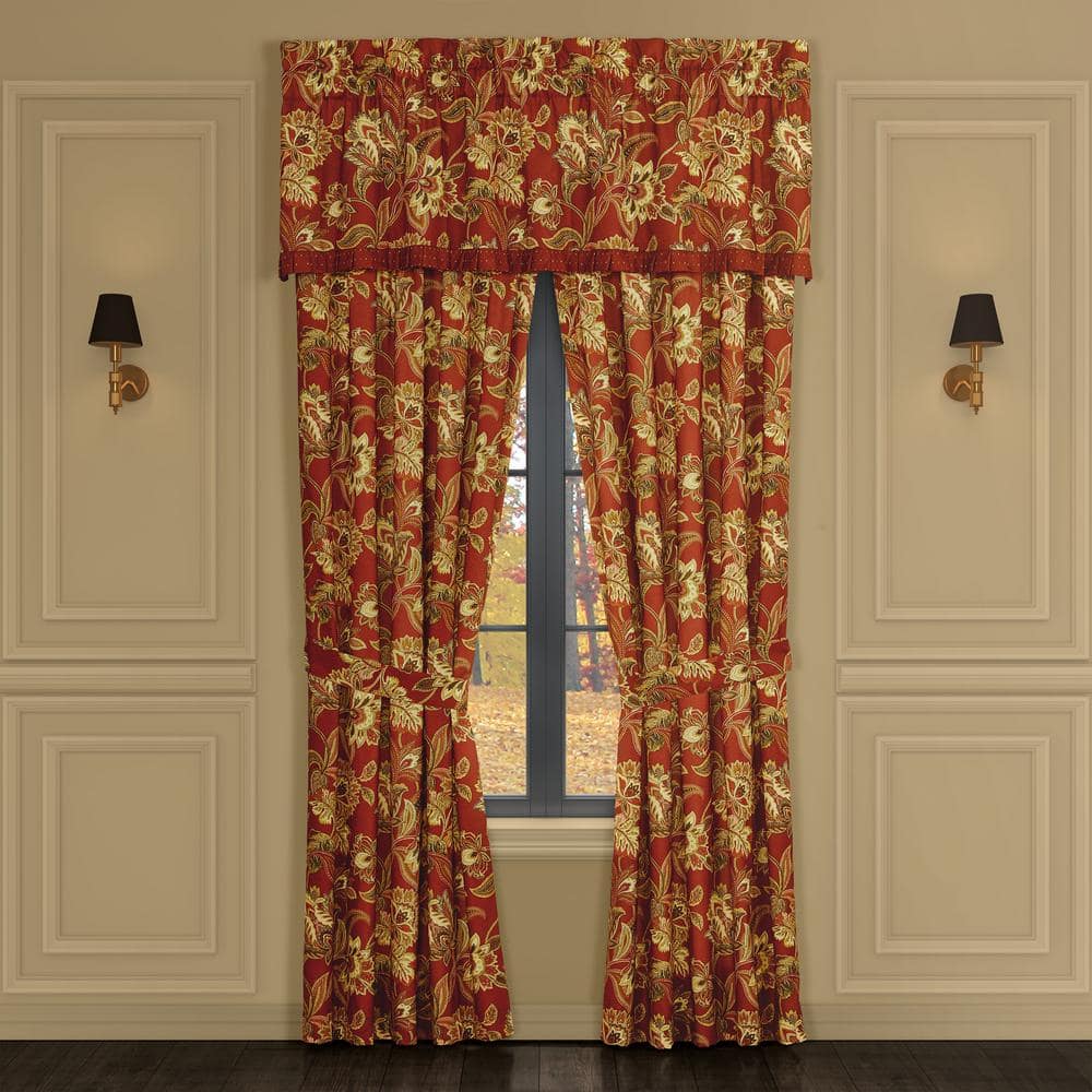 Montecito Red Polyester Ground Length Window Panel Pair
