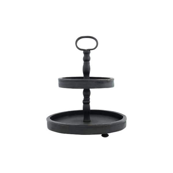 15 in. Black Decorative Wood 2-Tier Tray