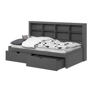 Grey Twin Daybed with Bookcase and Drawers