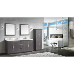 Austen 73 in. W x 22 in. D Bath Vanity in Gray with Gold Trim with Quartz Vanity Top in White with Basins