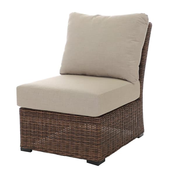 Canopy Alder Brown Stationary Armless Wicker Outdoor Lounge Chair with Sunbrella Cast Ash Cushions