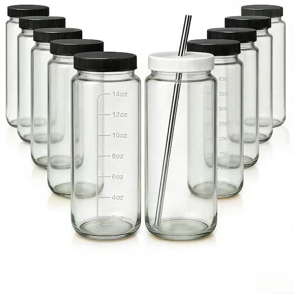 10-Piece Glass Juice Bottle Set with Lids, Straws, and Airtight Storage for Smoothies, Kombucha, Kitchen & Travel