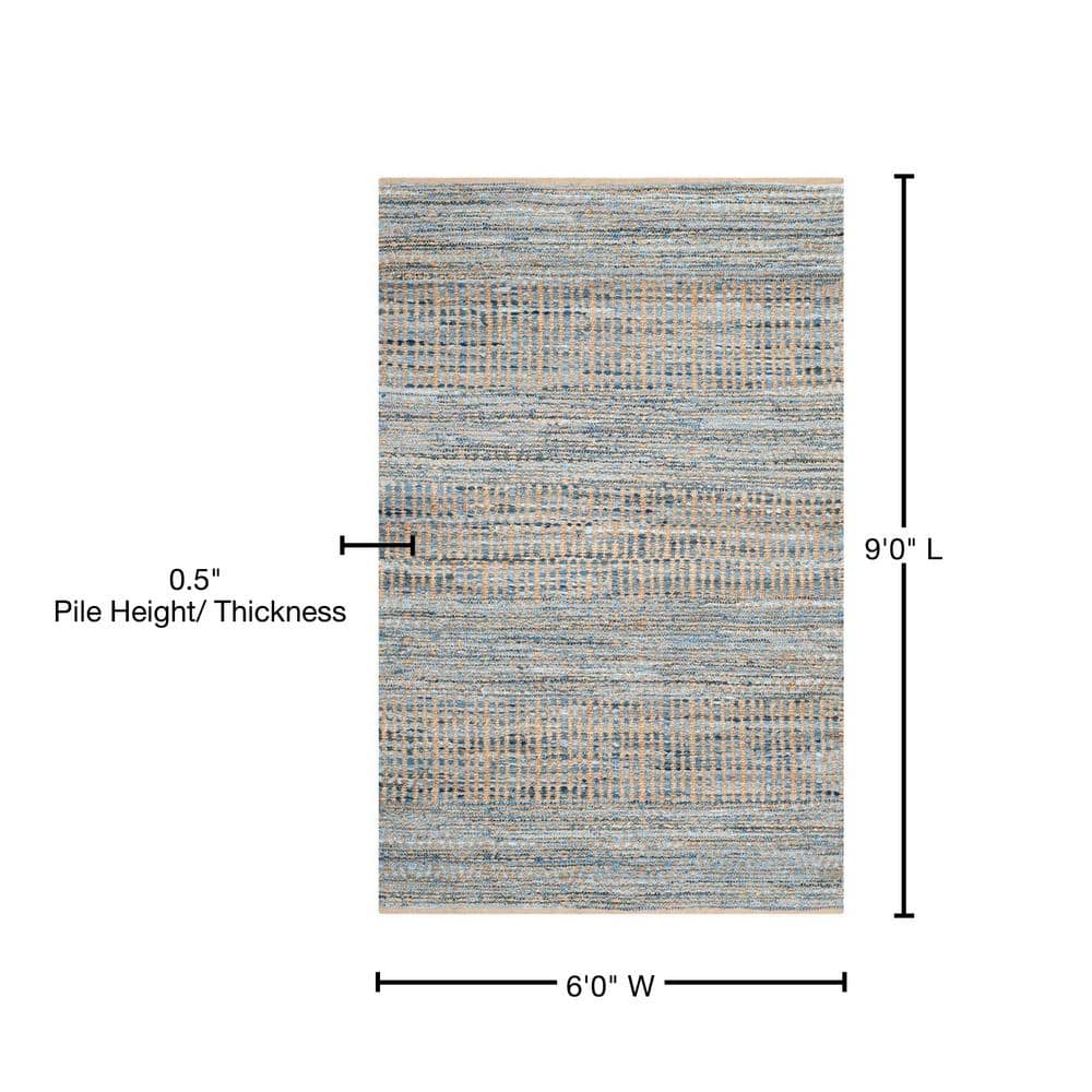 Blue and Natural Handmade Braided Striped Area Rug