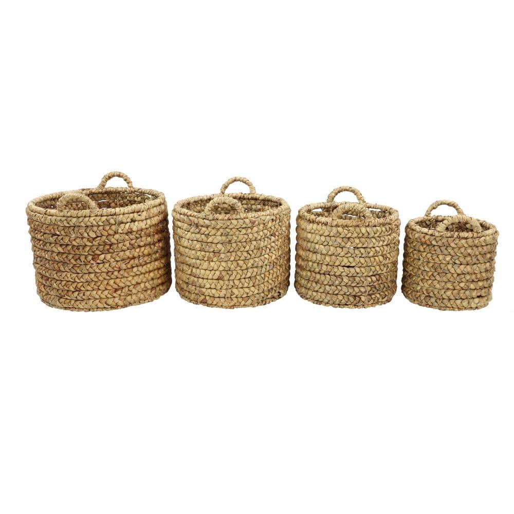 Beige Seagrass Round Storage Basket with Hard Handles
