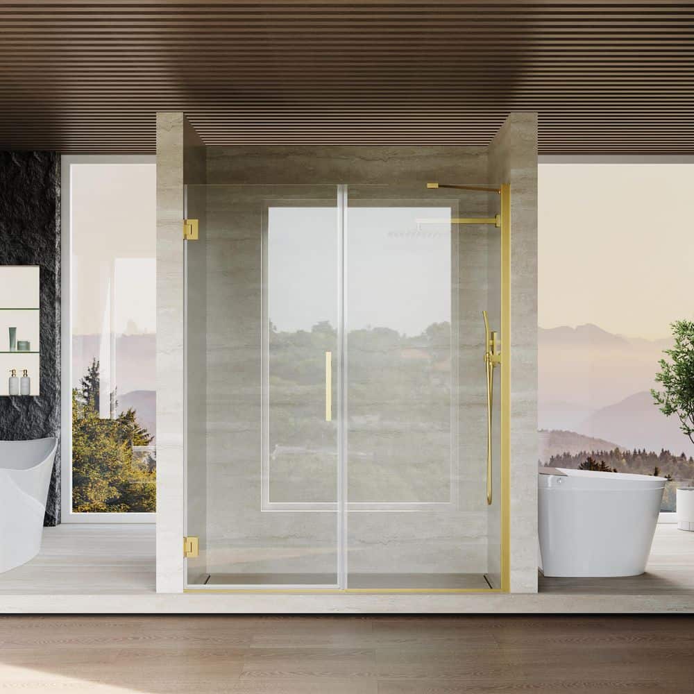 57-58 in. W x 72 in. H Doubled Hinged Frameless Shower Door in Brushed Gold with SGCC ANSI 3/8 in. (10mm) Clear Glass price history on PriceWatchPro