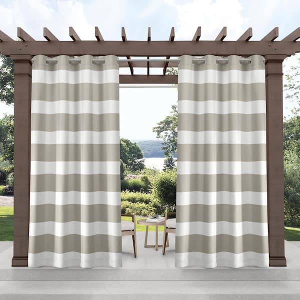 EXCLUSIVE HOME Cabana Cloud Grey Stripe Polyester 54 in. x 63 in. Grommet Top Light Filtering Curtain Panel (Set of 2)