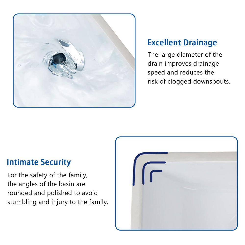 18.5"x14" White Ceramic Rectangular Undermount Bathroom Sink with Overflow
