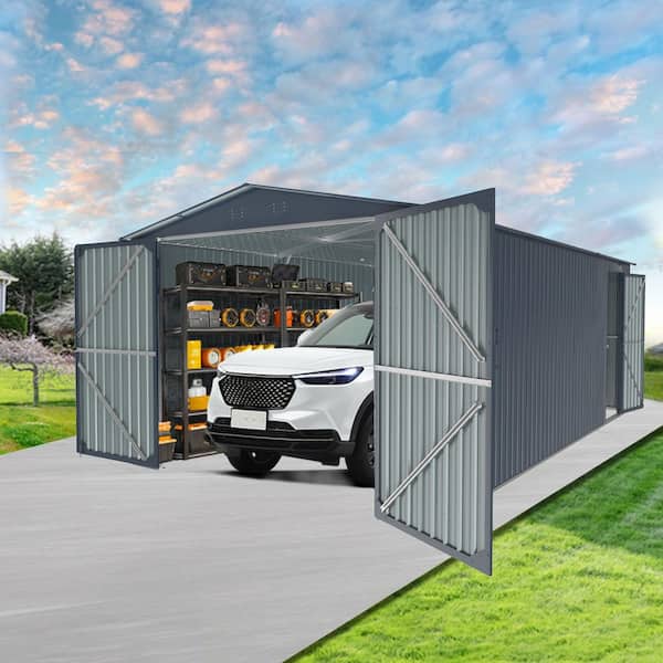 20 ft. W x 13 ft. D Outdoor Metal Storage Shed Utility Tool House with 2 Doors 4 Vents for Car Truck Gray (252 sq. ft.)