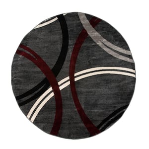 Red Modern Abstract Circles Design 6 ft. 6 in. Round Area Rug