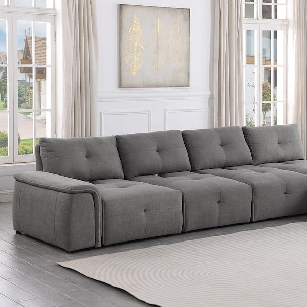 Best Master Furniture Maxine 12 in. L 1-Piece Linen Modular Sectional Sofa in. Gray
