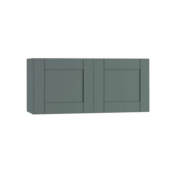 Home Decorators Collection Washington 36 in. W x 12 in. D x 18 in. H Assembled Plywood Wall Kitchen Cabinet in Verdant Green with Soft Close Doors