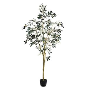 CAPHAUS 6 ft. Green Olive Artificial Tree, Faux Plant in Pot, Faux ...