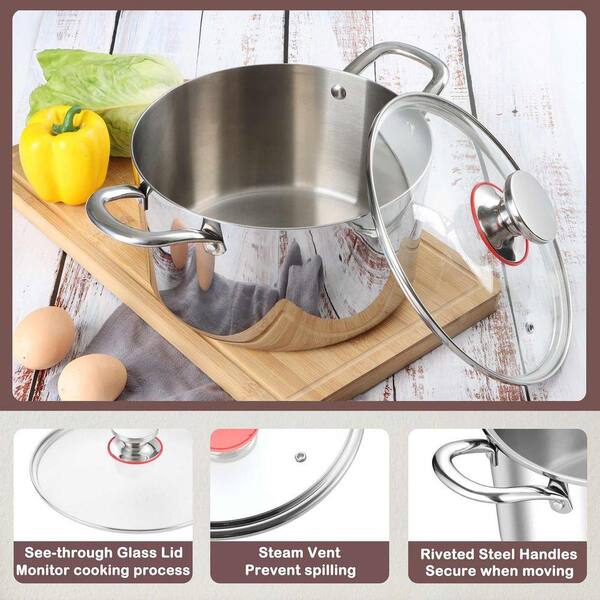 7.3 qt. Stock Pot, 18/10 Stainless Steel with Lid, Tri-Ply