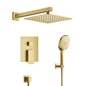 3-Spray 2.5 GPM 10 in. Wall Mount Dual Shower Heads Fixed and Handheld Shower Head in Brushed Gold (Valve Included)