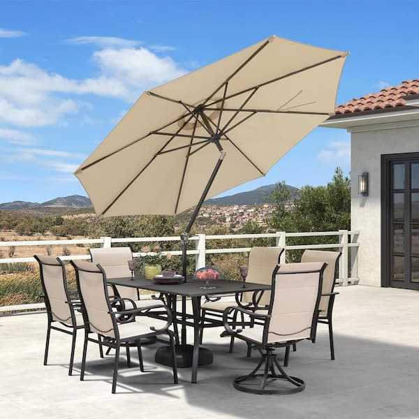 PURPLE LEAF 9 ft. Octagon Aluminum Auto-Tilt Outdoor Patio Market Umbrella with Stand, Beige
